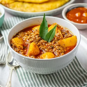 Homemade Lamb Keema curry with minced lamb and aromatic spices