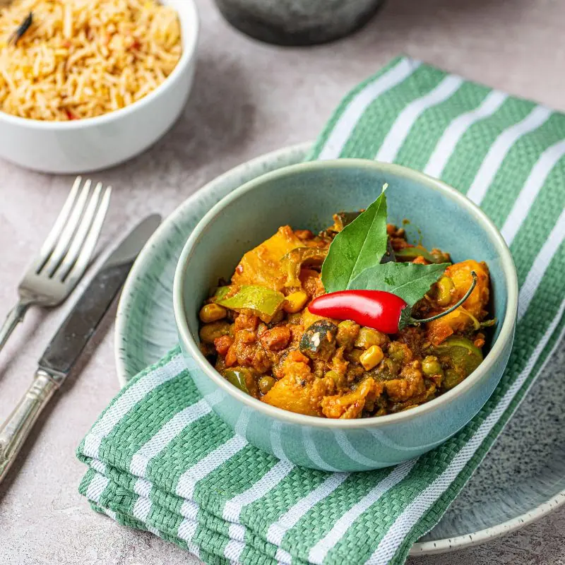 Homemade mixed Vegetable Masala curry with fresh seasonal vegetables cooked in a rich, aromatic masala sauce.